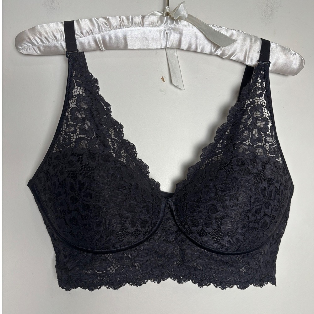 Maidenform‎ Wireless Bra 38D Longline Lace Black Floral Layering